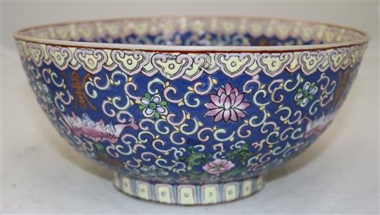 A Chinese famille rose enamelled porcelain bowl, mid 20th century, diameter 26cm